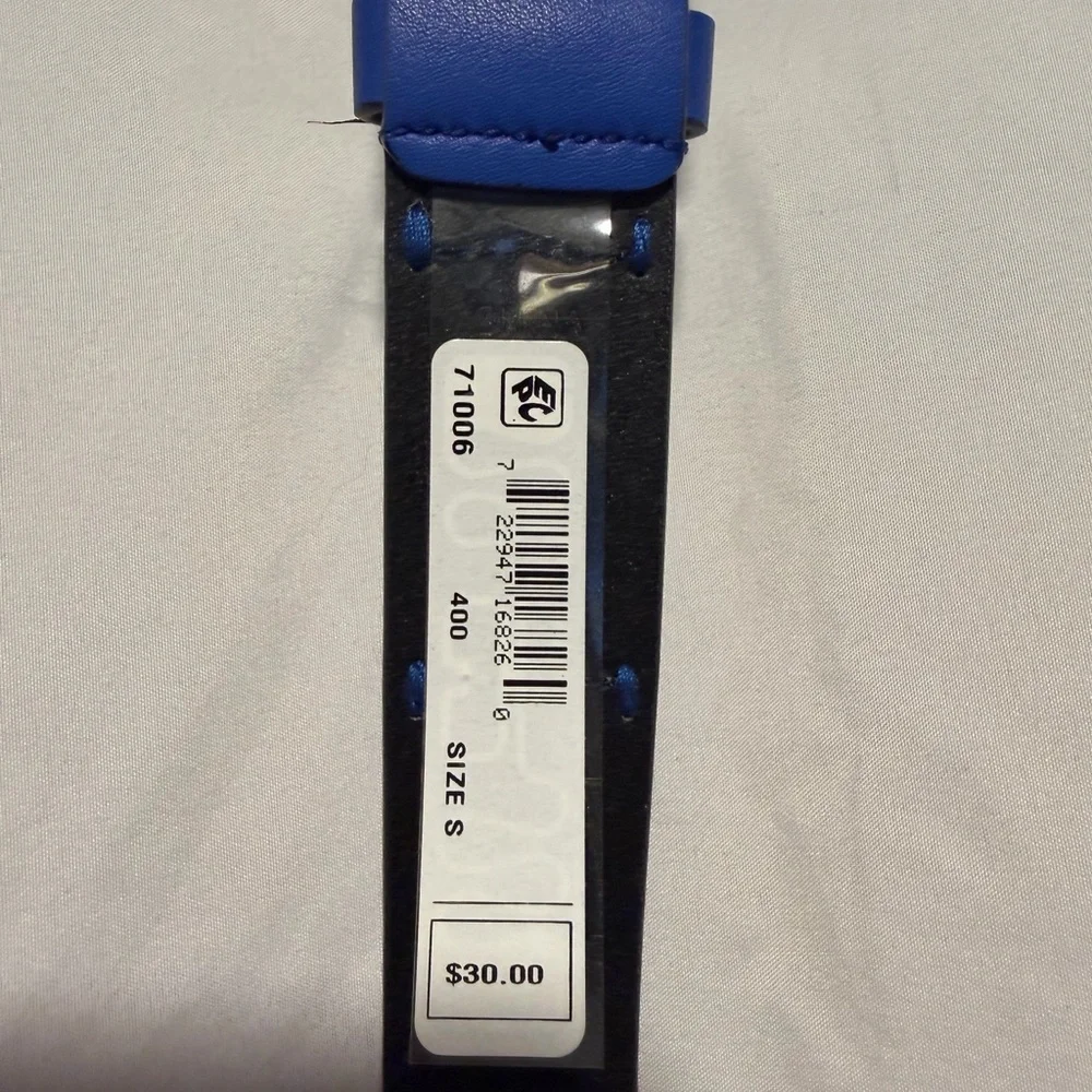 NWT!! Calvin Klein Blue Leather Belt with White Paint-Splatter Detail Sz S